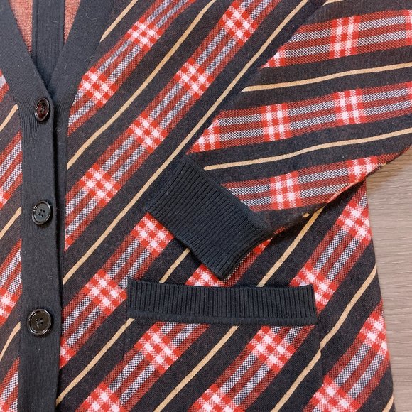 Burberry Plaid Merino Wool Blend Cardigan Red Black Bias Plaid (L) - Picture 5 of 11